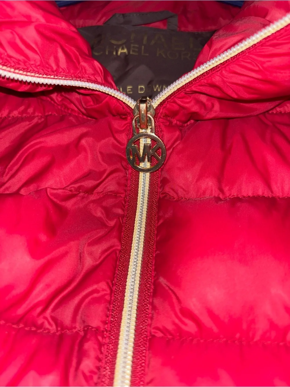 Michael Kors Red Quilted Puffer Jacket with Gold Hardware Accents